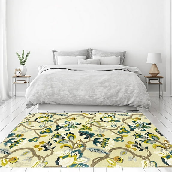 Tufted Wool Rug 11x12, for Hallway, Living room, Handmade Rug, Floral Woolen Carpet.