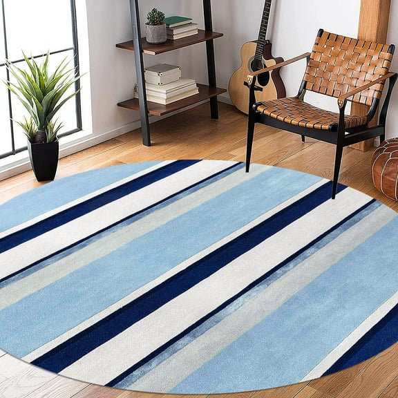 Tufted Wool Rug 14x14 - Handmade Blue Area Carpet for Living Room and Hallway, Soft Texture