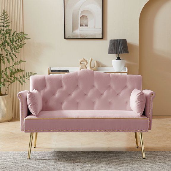 Tufted back pink 2 - seat velvet sofa / Stylish and comfortable for apartment lounging