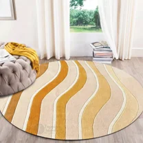 Tufted carpet 5x5, Round shape, Beige Mustard rugs, Handmade, Area rugs for living room