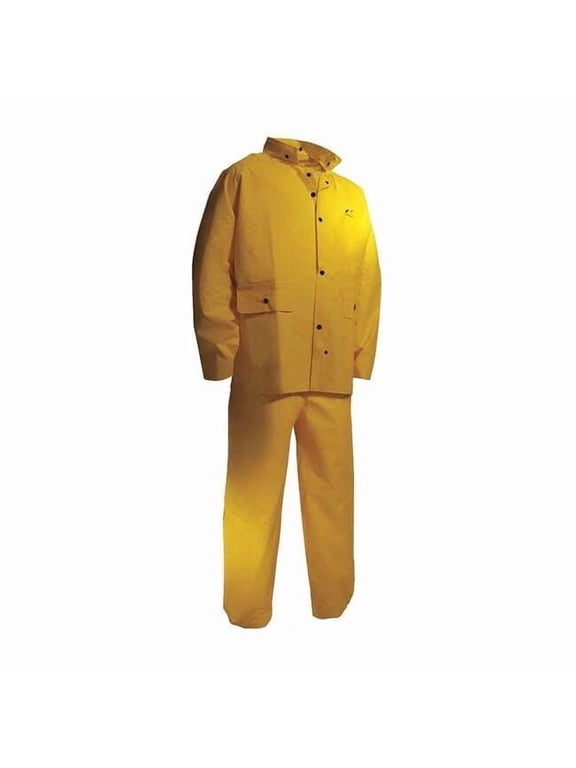 Flame Resistant 2 Piece Rain Suit, Nylon, PVC, PVC Scrim, 0.3 mm Thick, None, Yellow, S