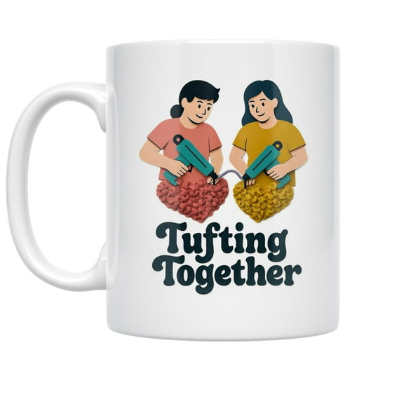 Tufting Together 11 oz Coffee Mug - For Craft Lovers White Ceramic gift