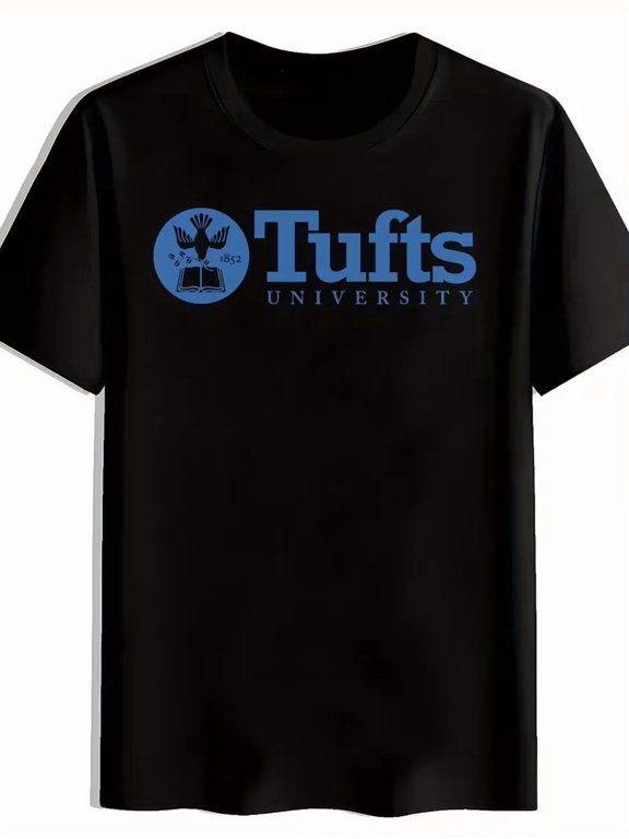 Tufts University Logo Print Men's Short Sleeve Black 100 Polyester Celebration Style With Classic Appeal T-Shirt, Size S-5XL