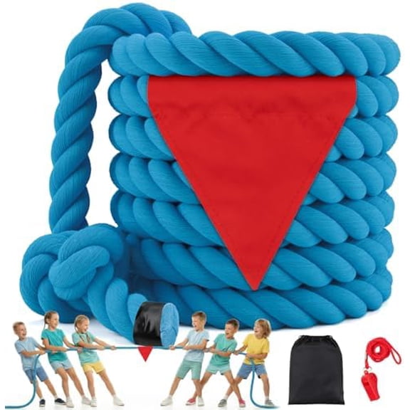 Tug of War Rope for Kids & Adults - 1in x 40ft Soft Cotton Outdoor Pulling Rope with Flag for Team Building Activities Field Day Family Reunions Birthday Parties Camping Games - Blue
