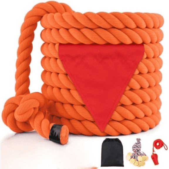 Tug of War Rope for Kids & Adults - 60ft Soft Cotton Outdoor Pulling Rope with Flag for Team Building Activities Field Day Family Reunions Birthday Parties Camping Games- Orange
