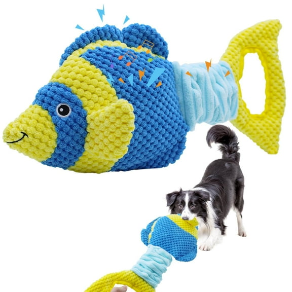 Tug of War Dog Toy, Squeaky Dog Toys, Interactive Fish Puppy Toys with Crinkle Paper to Keep Them Busy