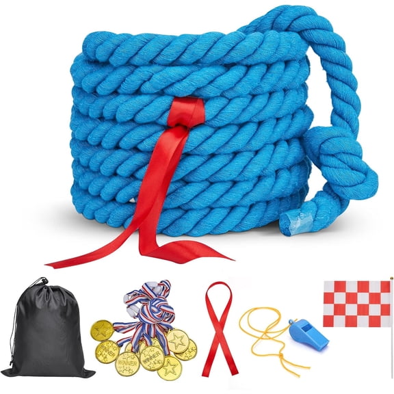 Tug-of-war rope, outdoor sports meets, family gatherings, birthday parties, outdoor patio lawns, camping picnics, carnival games, team building (blue, 20 feet)