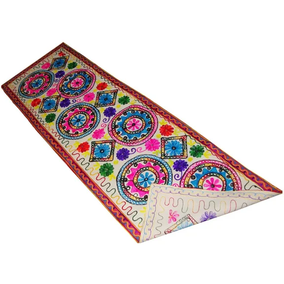 Tugana Craft Bohemian Suzani Table Runner  Handcrafted Floral Design for Rustic & Cultural Dcor