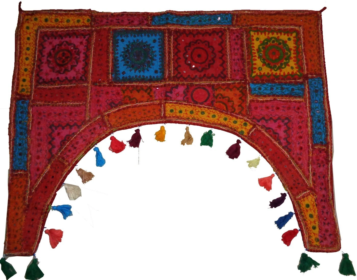 Tugana Craft Boho Banjara Door Valance, Multicolored Beaded Patchwork Embroidered Tapestry