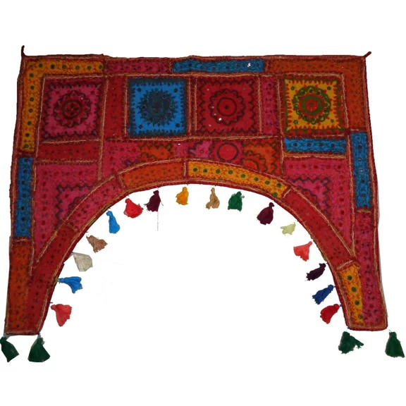 Tugana Craft Boho Banjara Door Valance, Multicolored Beaded Patchwork Embroidered Tapestry