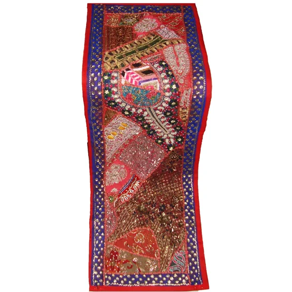 Tugana Craft Boho Table Runner Wall Dcor Tapestry with Gypsy Embroidery & Beaded Embellishments