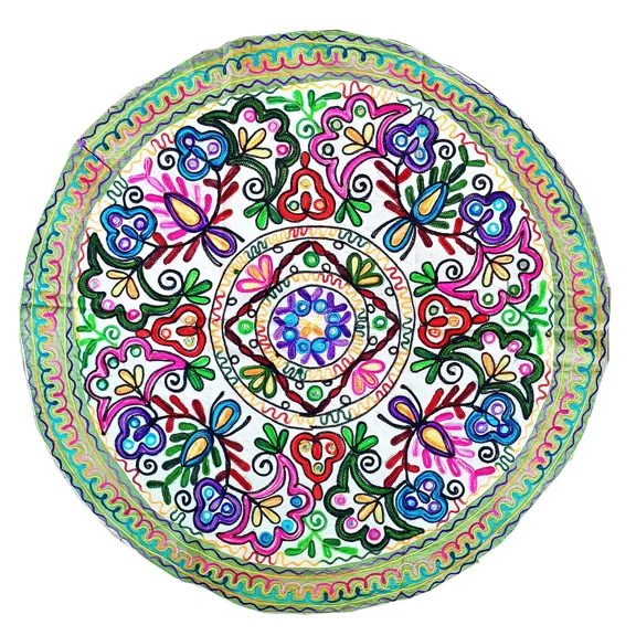 Tugana Craft Classic Boho Round Tablecloth Table Topper Runner Wall Hanging Tapestry with Floral Embroidery