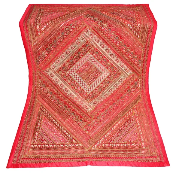 Tugana Craft Exquisite Sari Patchwork Mughal Style Zari Thread Embroidered Sequin Large Tapestry 40" x 60"