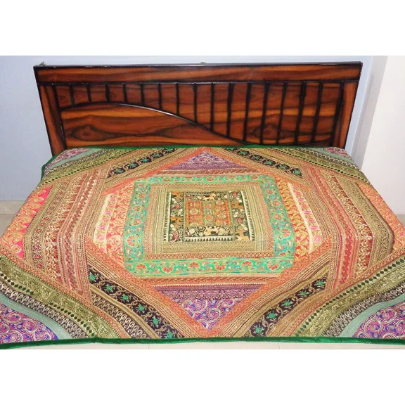 Tugana Craft Extra Large Tapestry Antique Sari Patchwork Embroidery, Boho Wall Hanging, Bedding Throw