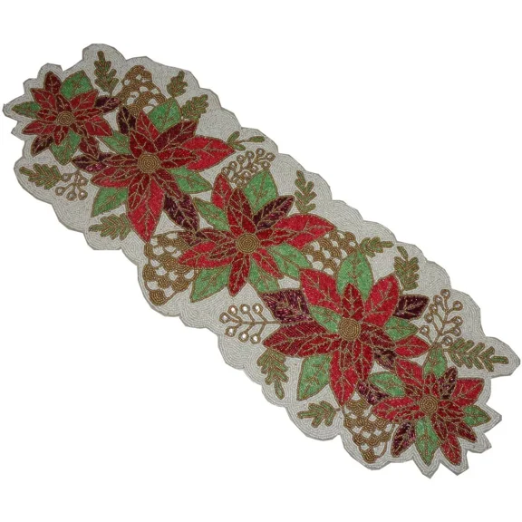 Tugana Craft Handcrafted Glass Beaded Table Runner  Floral Leaf Design Centerpiece Table Charger