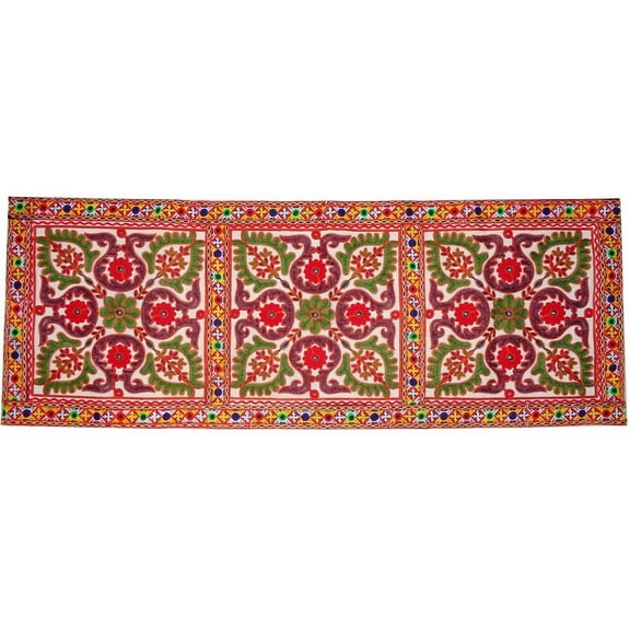 Tugana Craft Handmade Indian Tapestry Floral Aari Work Embroidery Wall Hanging Table Runner