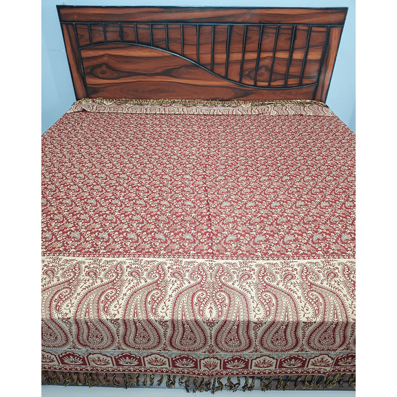 Tugana Craft Woolen Bedcover / Bedspread / Bedsheet Reversible Jamawar Paisley Design Blanket & Bedding