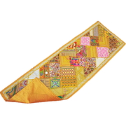 Tugana Craft Rare Vintage Sari Beaded Patchwork Table Runner Throw Boho Tapestry Wall Hanging Pink