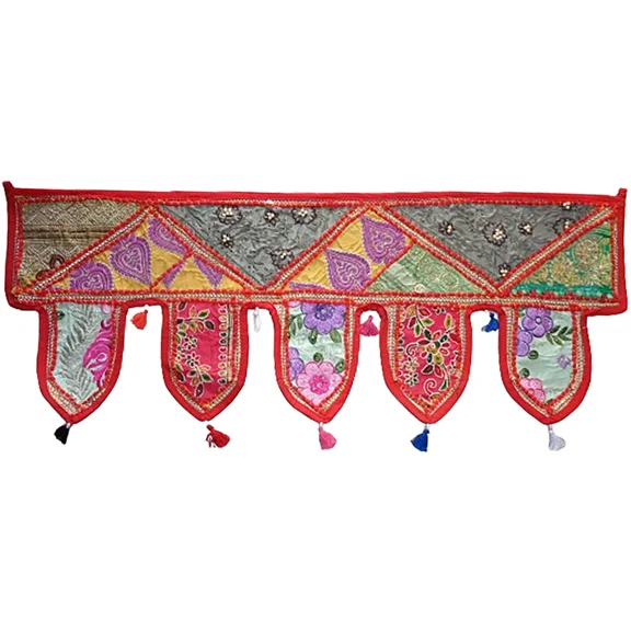 Tugana Craft Red Patchwork Door Toran  Handmade Boho Valance, Embroidered Wall Hanging & Door Decoration