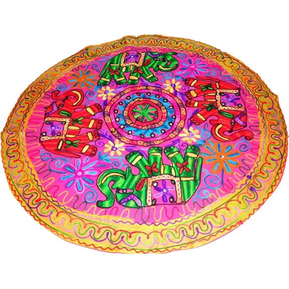 Tugana Craft Traditional Handmade Embroidered Round Tablecloth/Throw Exotic Tapestry for Home Decoration