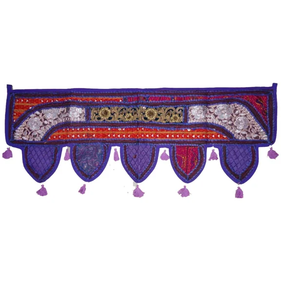Tugana Craft Window Valance Door Topper Purple Toran Boho Wall Hanging Vintage Patchwork Embroidery