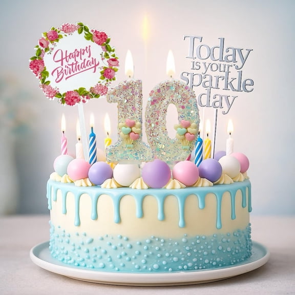 by Tugba Aydan - 10 Number Birthday Candles - 24 Piece Cake Decoration Kit with Number Candle - Party Supplies for Kids Tenth Birthday Celebration C113