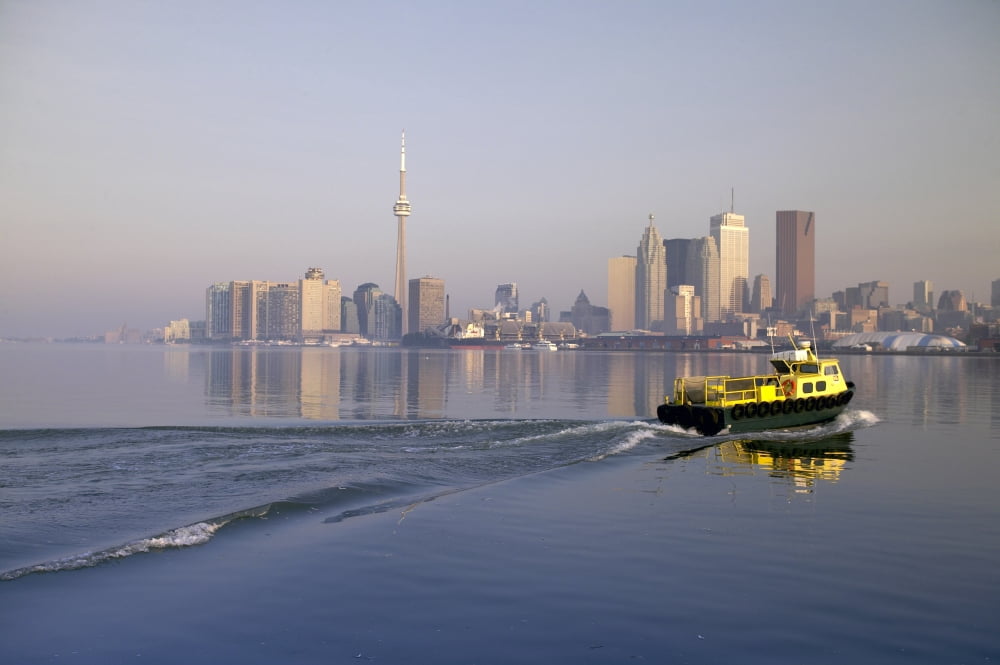 Tugboat And City Skyline Toronto Ontario Canvas Art - Roderick Chen Design Pics (17 x 11)