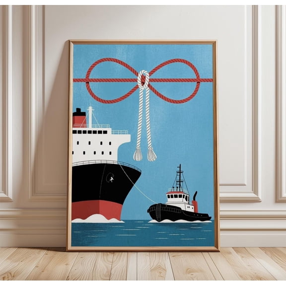 Tugboat Cargo Ship Poster Nautical Wall Art Harbour Rope Print 1