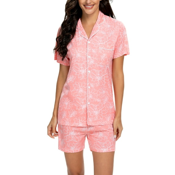 Tugege Pajamas Set Womens Short Sleeve Sleepwear Button Down Nightwear Pj Sets