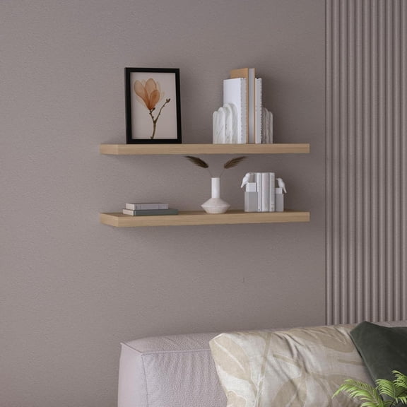 Tuhome 31.5" Wide Floating Shelves Set of 2 Light Pine