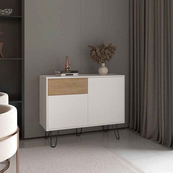 Tori 39" Wide Console Table with Two Cabinets, One Drawer, Four Shelves, Storage Organizer