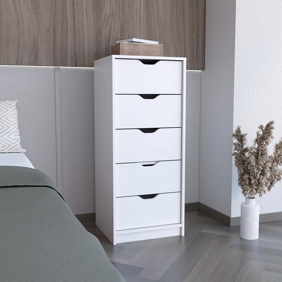 Tuhome Basilea 5-Drawer Tall Dresser with Slim Space-Saving Vertical Storage, Modern Dresser