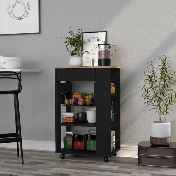 Tuhome Blosson Kitchen Cart with One Storage Drawer, Two Open Shelves, Flexible Fruit rack