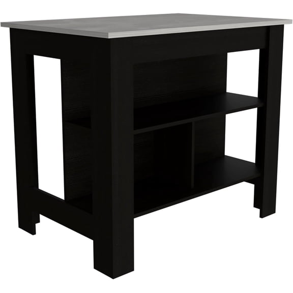 Tuhome Cala Kitchen Island, Four Legs, Three Shelves -Black/Ibiza Marble