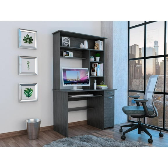 Tuhome Compu 180 Hutch Desk with Multiple Shelves, Keyboard Tray, CPU Panel, One Drawer