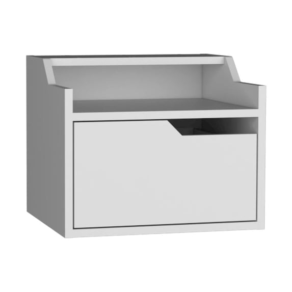 Busan Modern Floating Nightstand, Single-Drawer Design with Sleek Two-Tiered Top Shelf Surfaces White