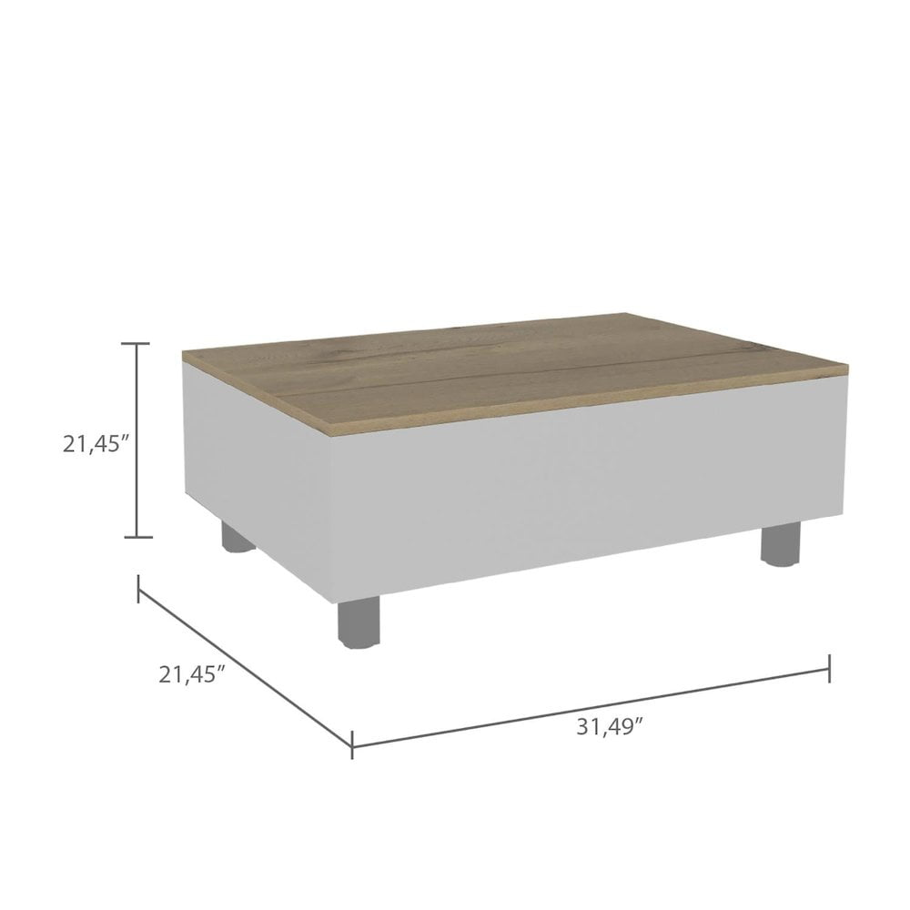 Modern Natural Wood Rectangular Lift-Top Coffee Table with Storage