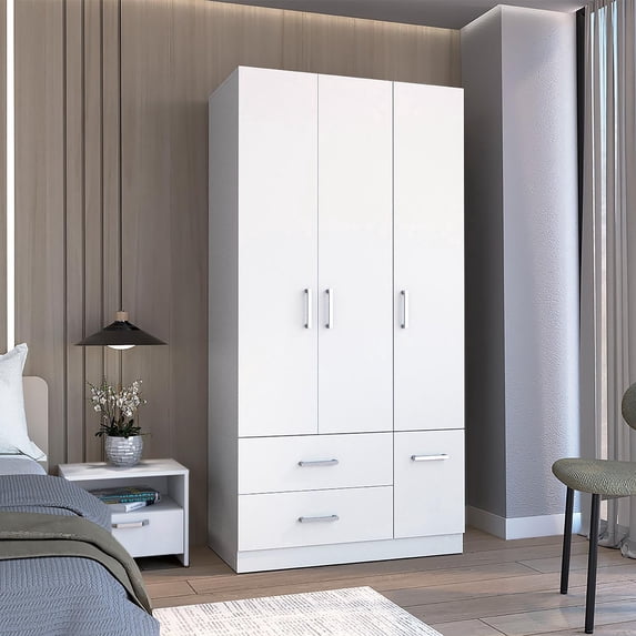 Tuhome Furniture Sebree Engineered Wood 4-Doors Bedroom Armoire in White