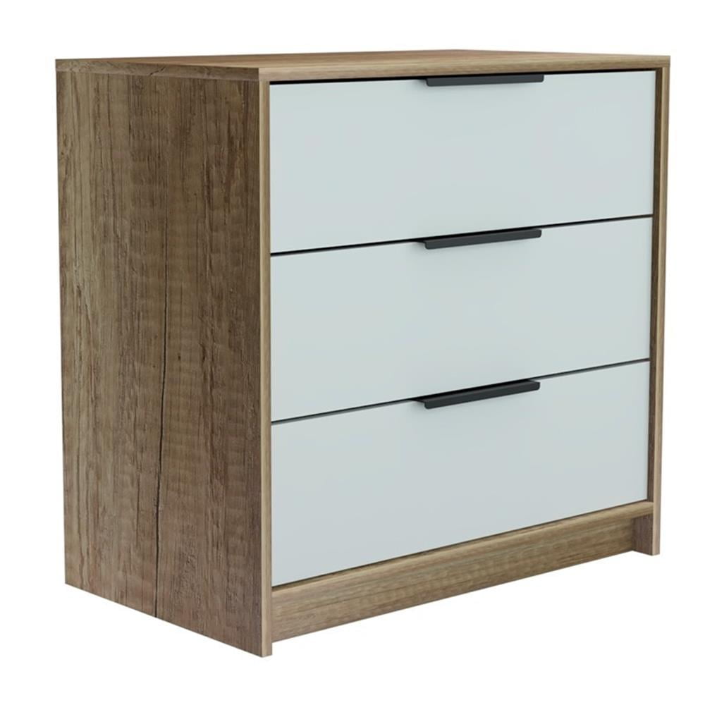 Light Oak and White Industrial 3-Drawer Dresser