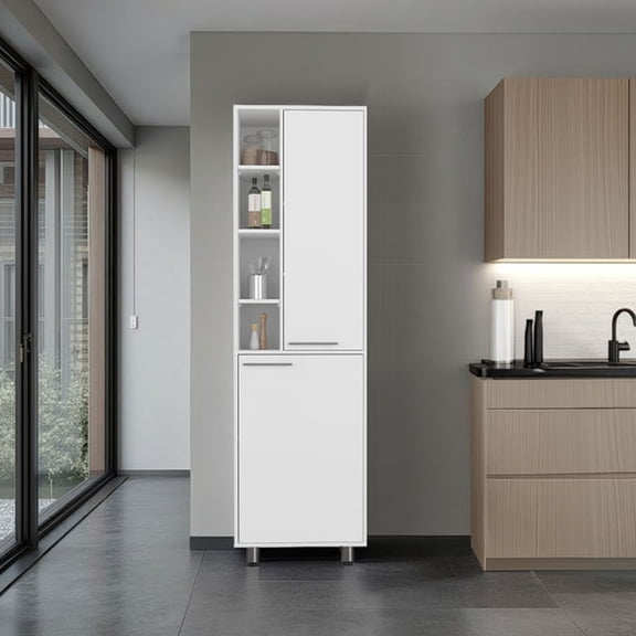 dokea Kitchen Pantry Cabinet with 2 Doors, Adjustable Shelves - White Storage Cabinet