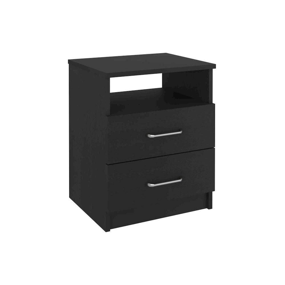Modern Black and Grey Metal 2-Drawer Nightstand with Storage