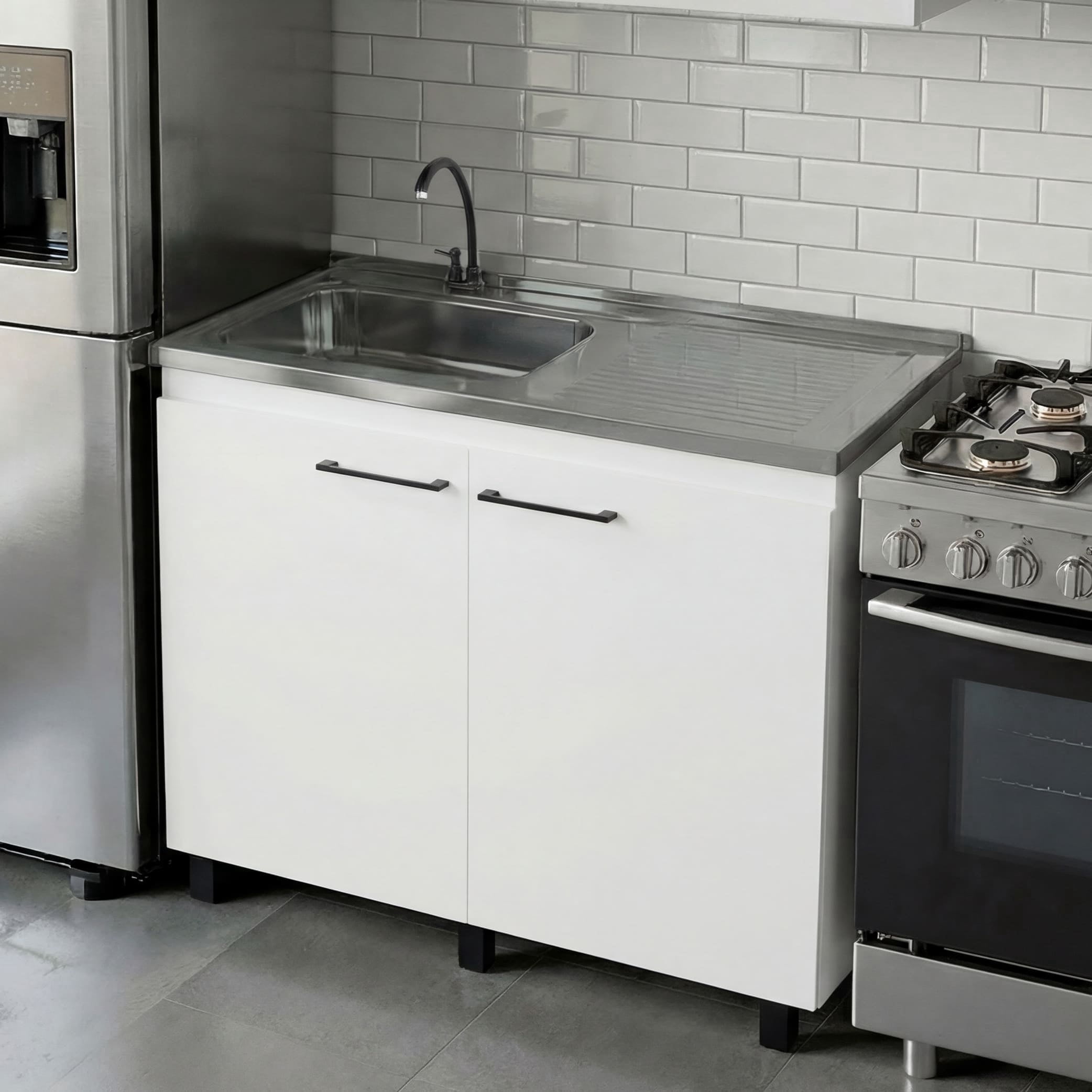 Tuhome Napoles Utility Sink with Cabinet, Stainless Steel Countertop, Interior Storage