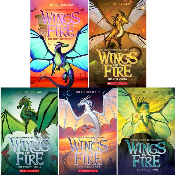 Tui T. Sutherland Wings of Fire Series 5 Books Collection Set The Lost Continent, The Hive Queen, The Poison Jungle, The Dangerous Gift & The Flames of Hope (Books 1115)