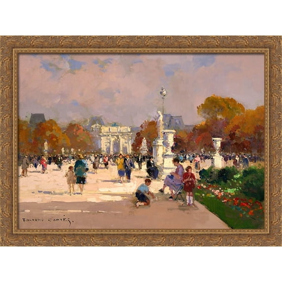 Tuileries Garden 36x28 Large Gold Ornate Wood Framed Canvas Art by Edouard Cortes