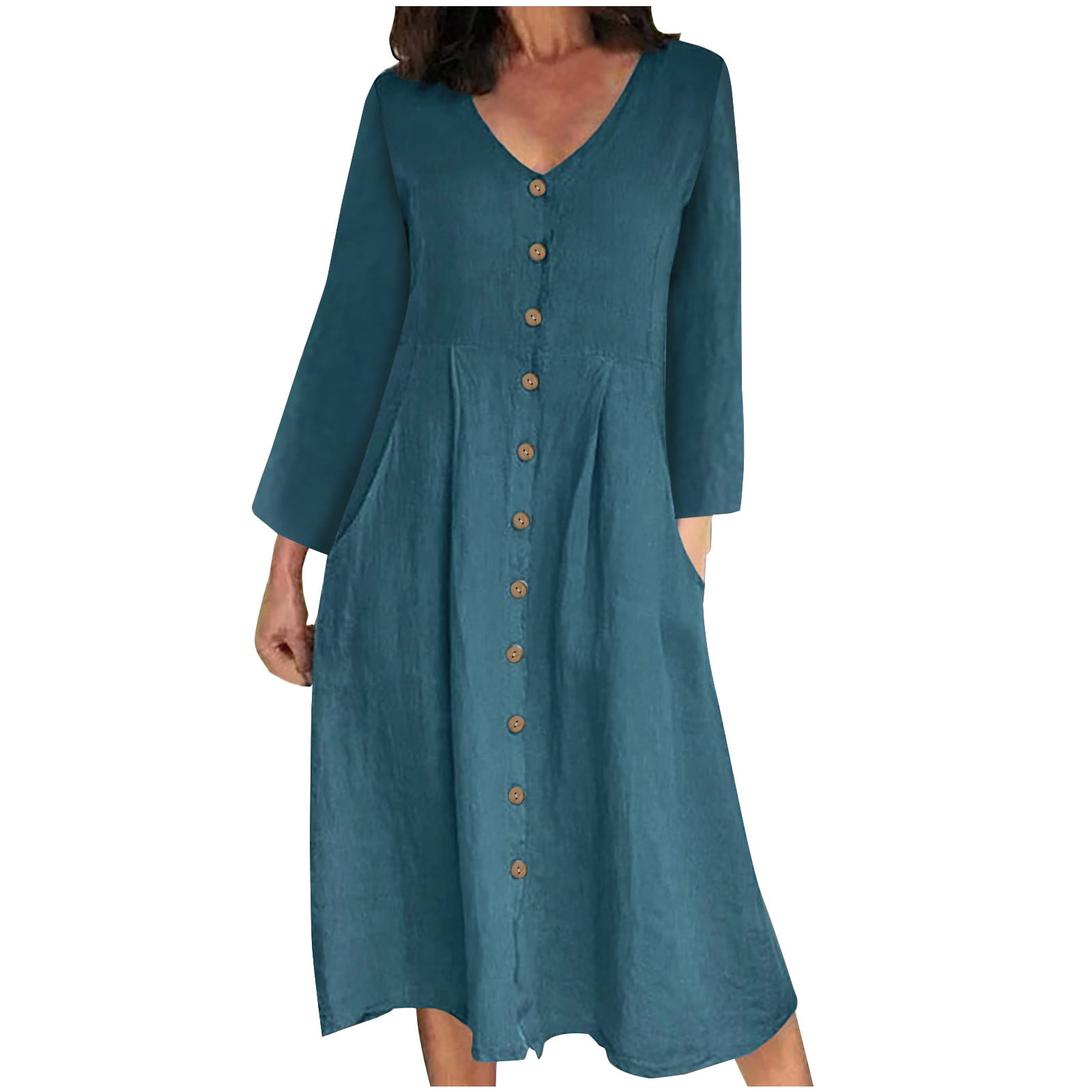 Tuinofas Women's Plus Size Shirt Dress Linen Midi Dresses Button Down