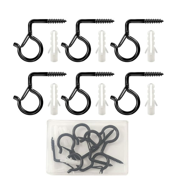 Tuitoonm 6 PCS Outdoor Hooks For Outdoor String Lights With Storage Box Screw Hooks For Hanging Plants Wind Chime Basket Securely Buckle Design Windproof