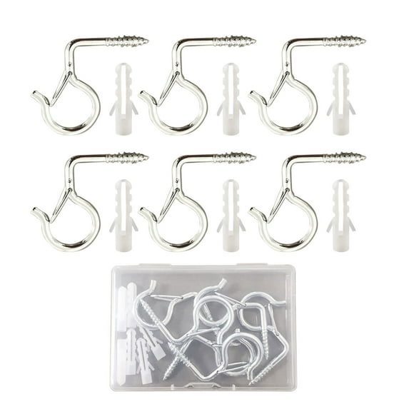 Tuitoonm 7 PCS Outdoor Hooks For Outdoor String Lights With Storage Box Screw Hooks For Hanging Plants Wind Chime Basket Securely Buckle Design Windproof
