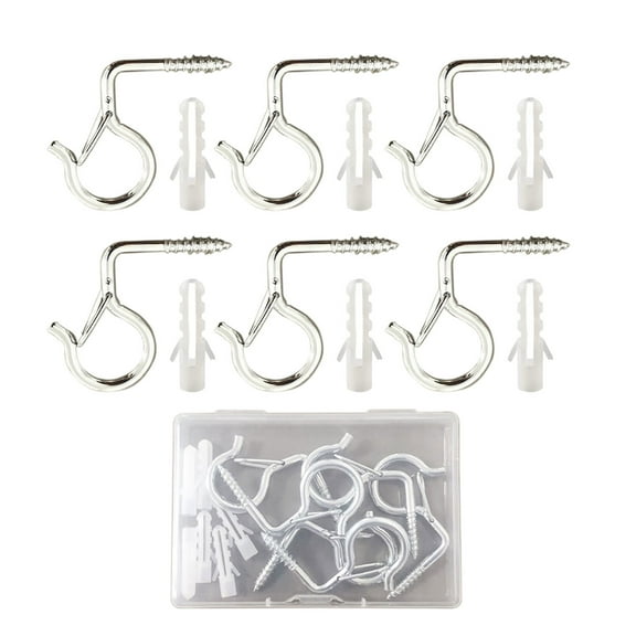 Tuitoonm 7 PCS Outdoor Hooks For Outdoor String Lights With Storage Box Screw Hooks For Hanging Plants Wind Chime Basket Securely Buckle Design Windproof