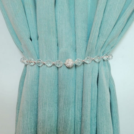 Tuitoonm Magnetic Curtain Tiebacks Acrylic Trim Beaded Curtain Tiebacks Home Office Drapery Decorative Window Tie Backs Sheer Curtains Holders 1PC