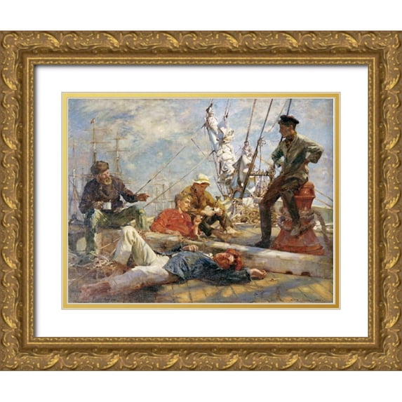 Tuke, Henry Scott 32x26 Gold Ornate Wood Framed with Double Matting Museum Art Print Titled - The Midday Rest